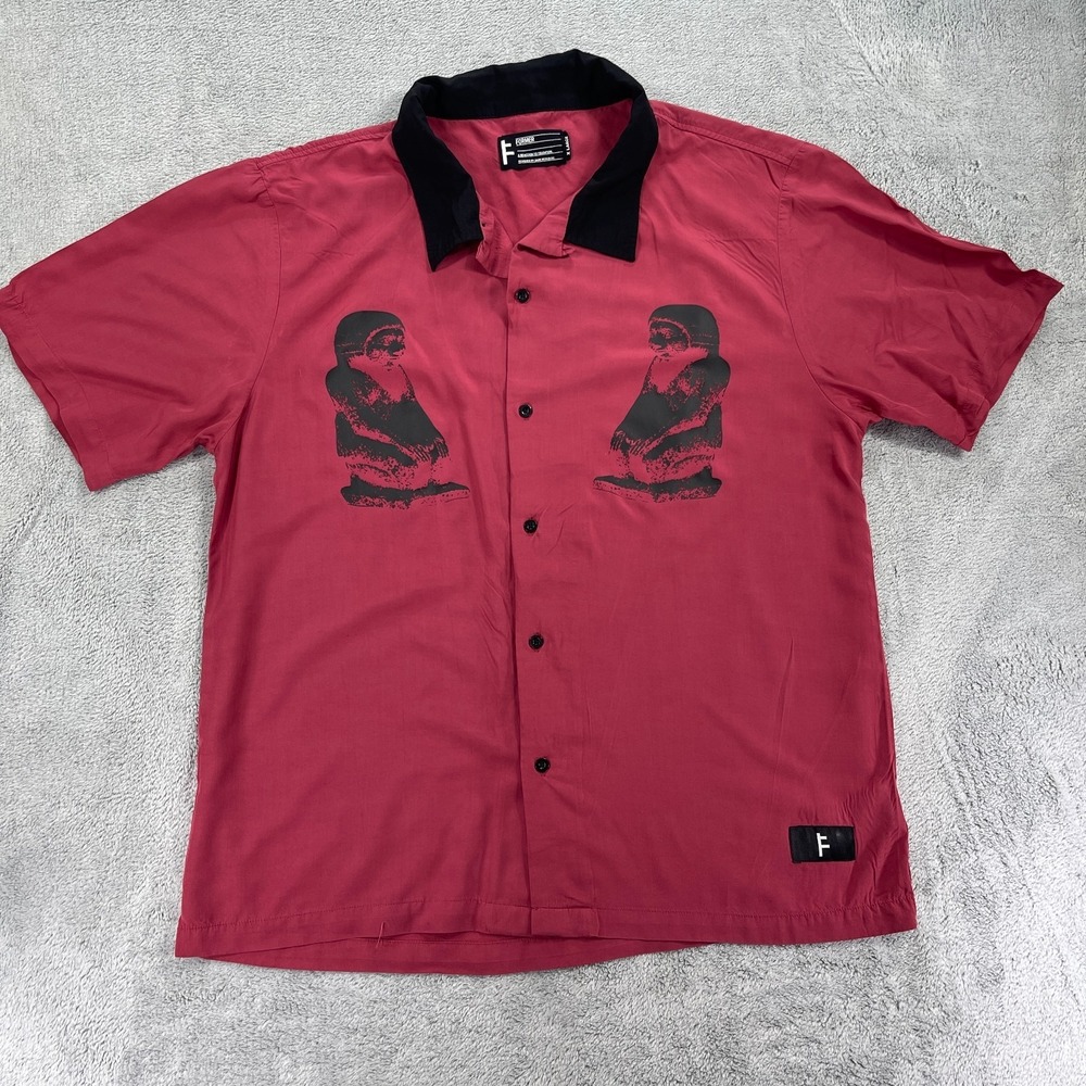 Former Shirt Mens XL Brick Red Short Sleeve Ancient Idols Camp Collar Button Up